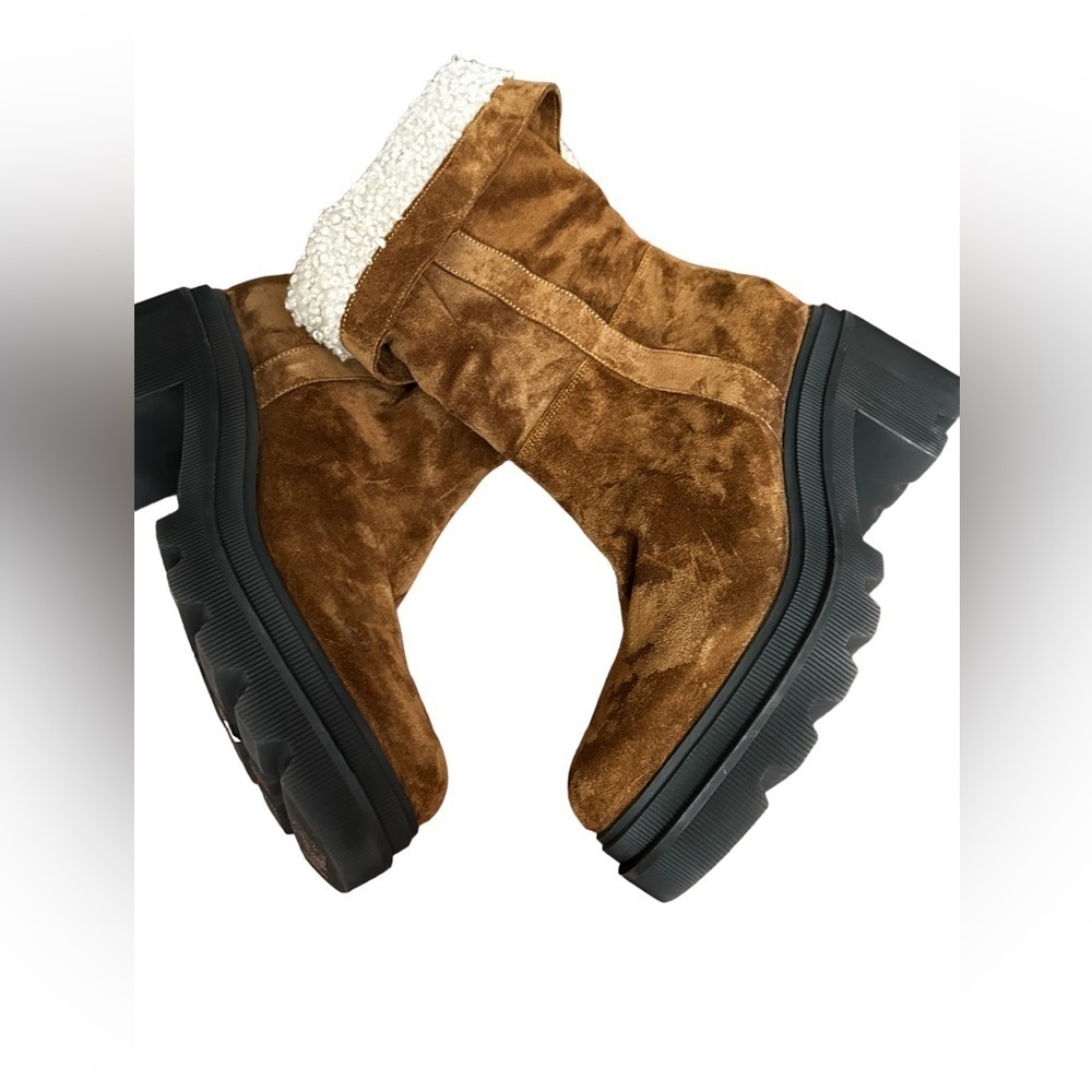 Voile Blanche Brown Suede Shearling-Trim Ankle Boots